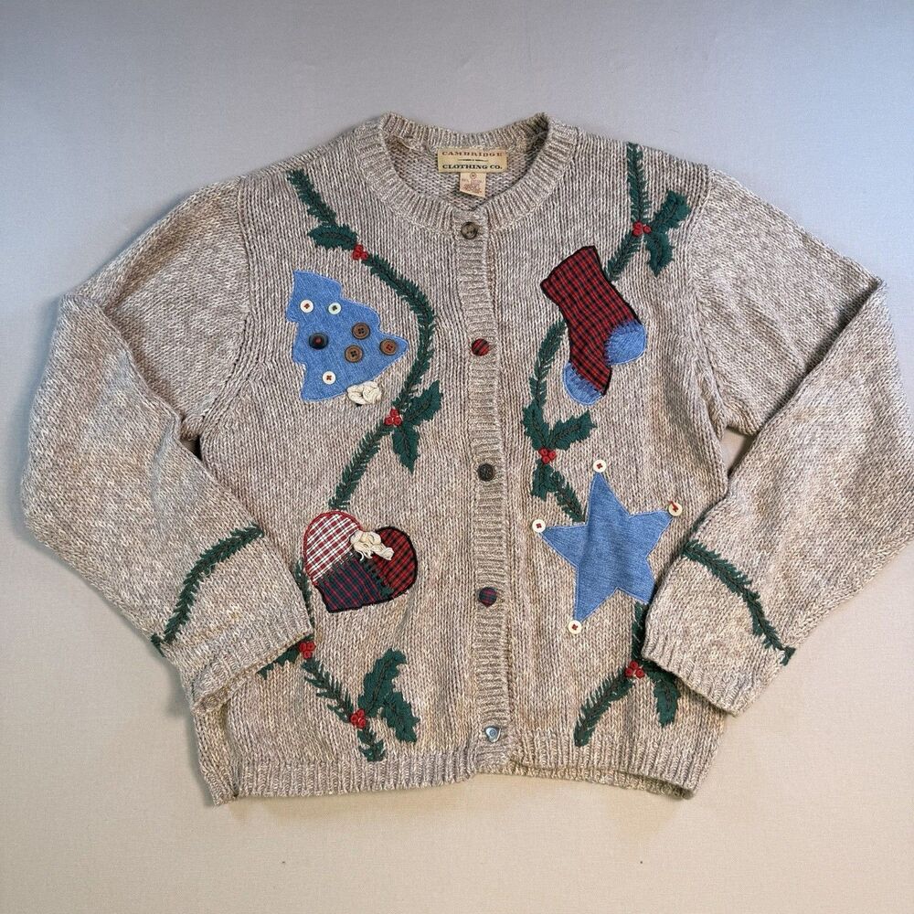 VTG Cambridge Clothing Sweater M Cardigan Christmas Novelty Angel Holiday HK